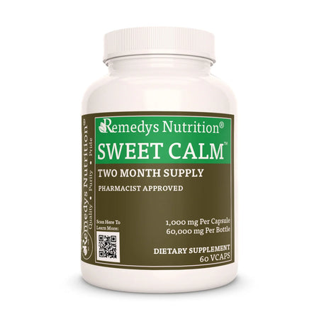 The front of a bottle of Remedy's Nutrition 'Sweet Calm' dietary supplement.