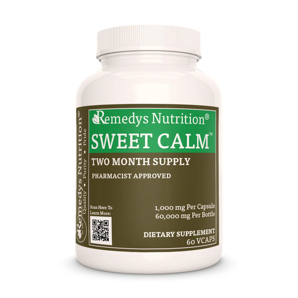 The front of a bottle of Remedy's Nutrition 'Sweet Calm' dietary supplement.