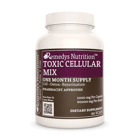 Image of Remedy's Nutrition® Toxic Cellular Mix™ Capsules Herbal Dietary Supplement front bottle. Made in the USA. Cell Detox.