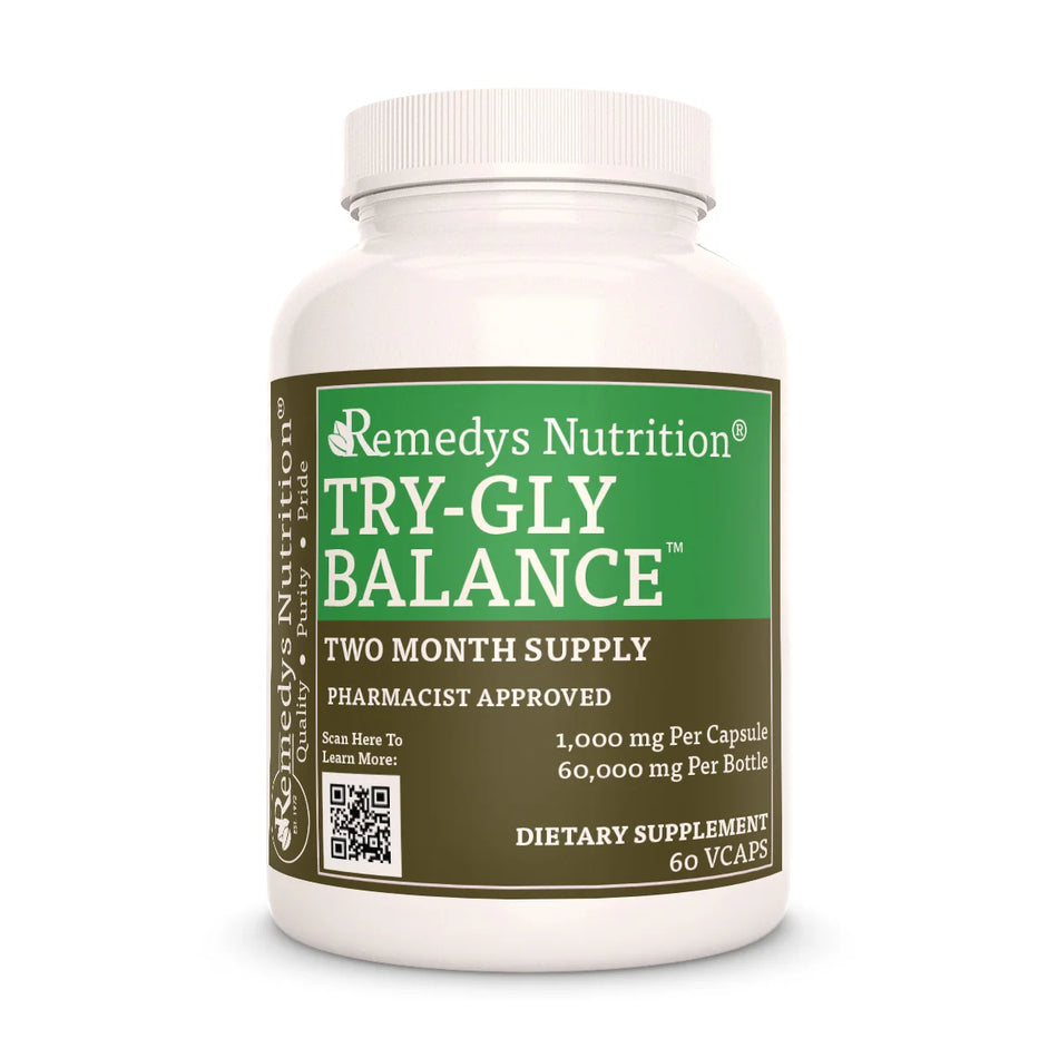 The front of a bottle of Remedy's Nutrition 'Tri-Gly Balance' dietary supplement.
