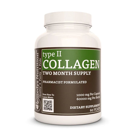 Image of Remedy's Nutrition® Type II Collagen Capsules Dietary Supplement front bottle. No Fillers, Additives, Made in USA.