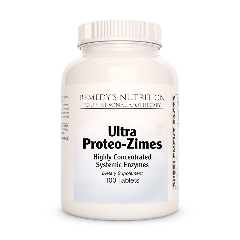 Image of Remedy's Nutrition® Ultra Proteo-Zimes™ Tablets Dietary Supplement front bottle. Protein Enzymes. 