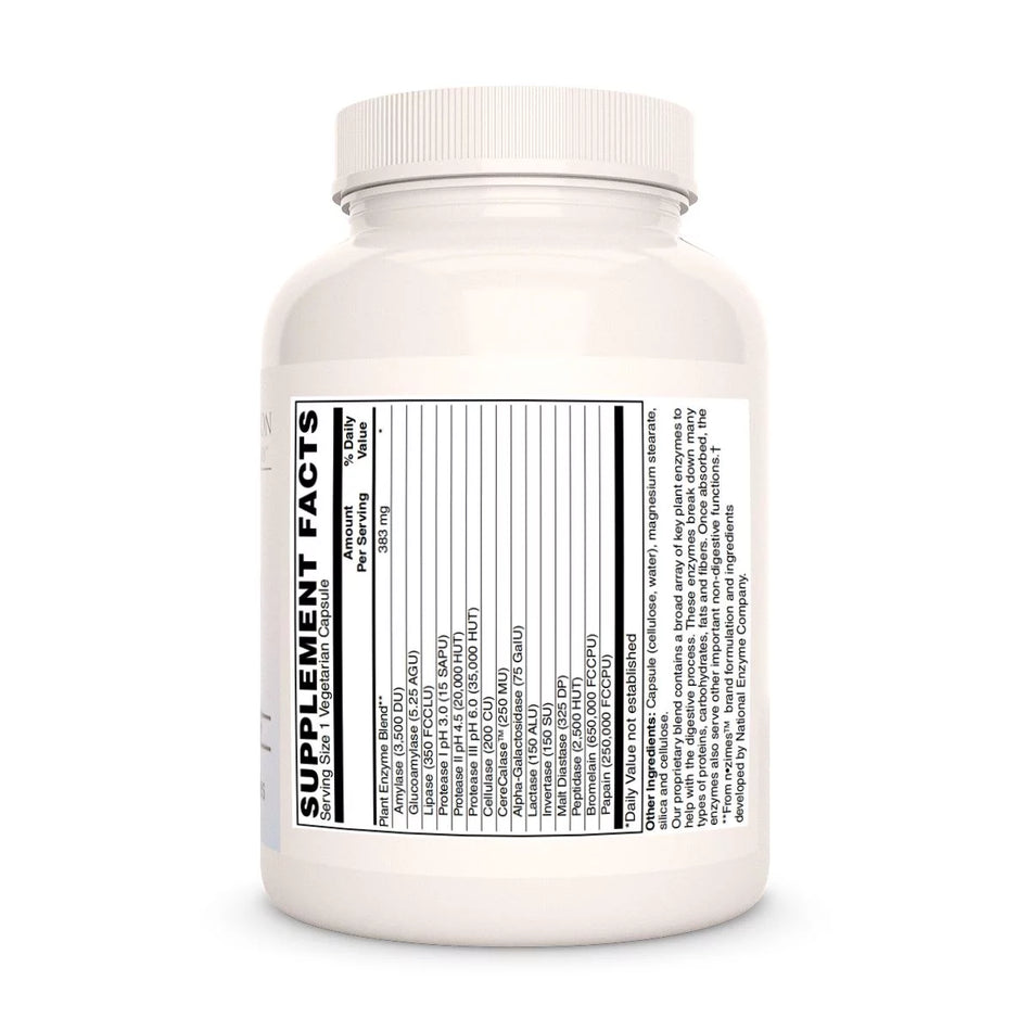 Image of Remedy's Nutrition® Ultra Veggie Enzymes™ back. Supplement Facts label, Ingredients: Protease, Lactase, Invertase.