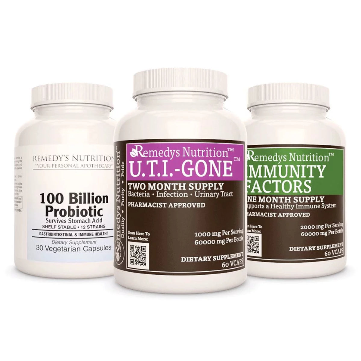 Image of Remedy's Nutrition® UTI Power Pack™ Power Pack contains 100 Billion Probiotic, UTI-Gone & Immunity Factors Capsules. 