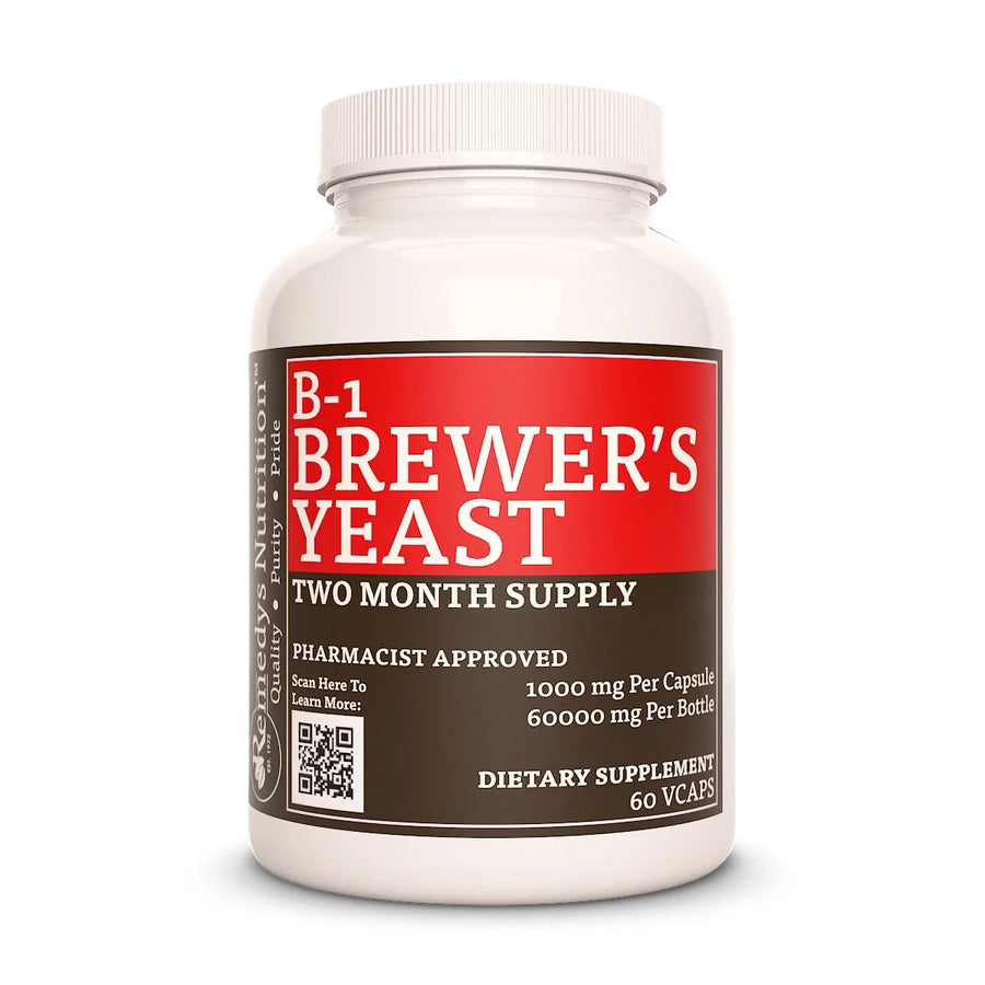 Image of Remedy's Nutrition® Vitamin B-1 with Brewer's Yeast front bottle. Dietary Supplement, Made in the USA.