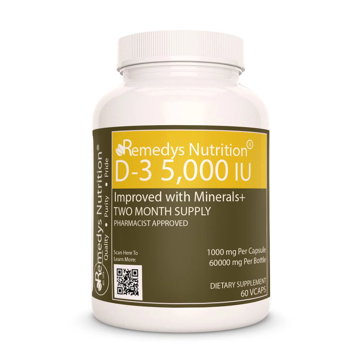 Vitamine D-3 | 5000 UI, 60 capsules végétaliennes