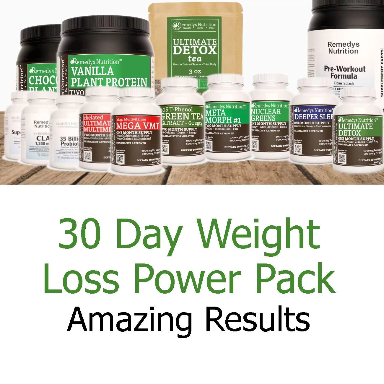 Power Pack™ de perte de poids de 30 jours | Onze bouteilles de suppléments, 2 poudres et thé