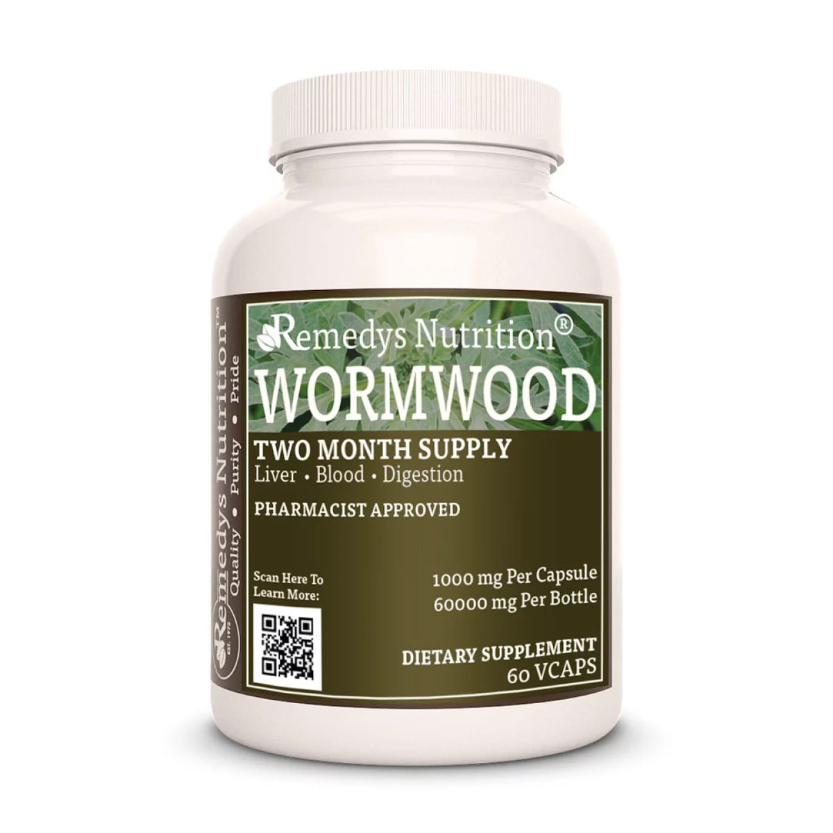 Wormwood Capsules 1000 mg, 60 Vegan Capsules