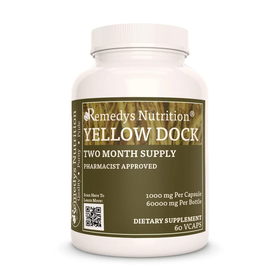 Image of Remedy's Nutrition® Yellow Dock Root Capsules Herbal Dietary Supplement front bottle. Made in the USA. Rumex crispus