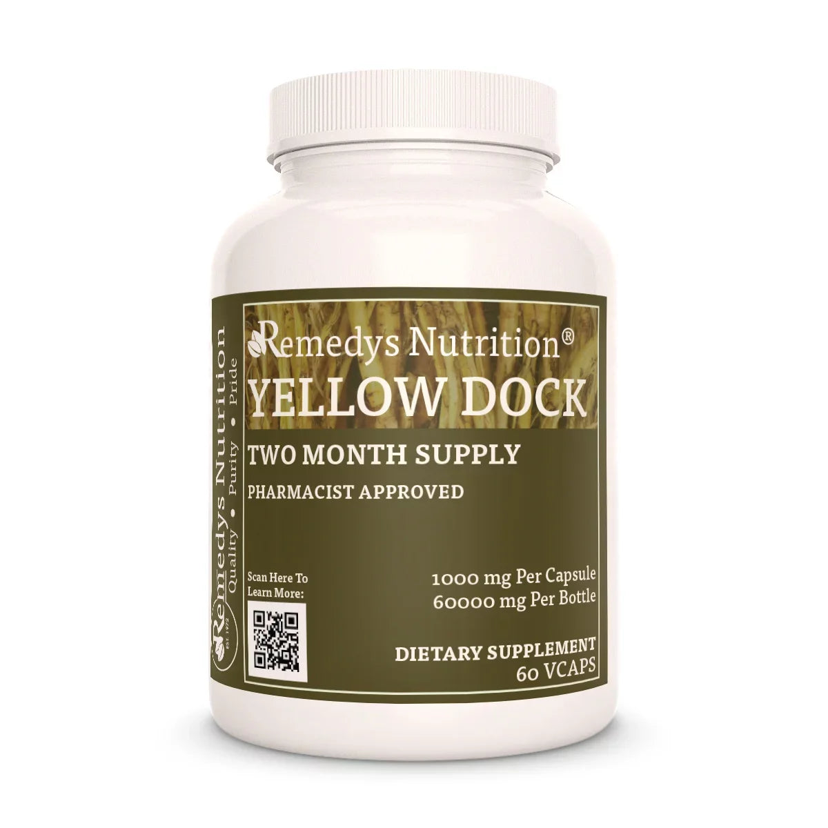 Yellow Dock Root 1000 mg, 60 Vegan Capsules