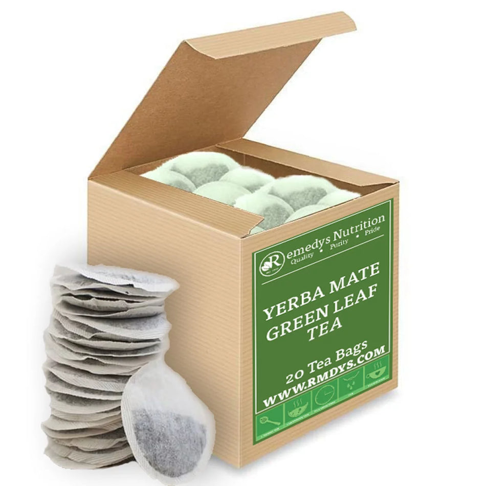 Image of Remedy's Nutrition® Yerba Mate Tea Bags. Box of 20 Tea Bags. Made in the USA.
