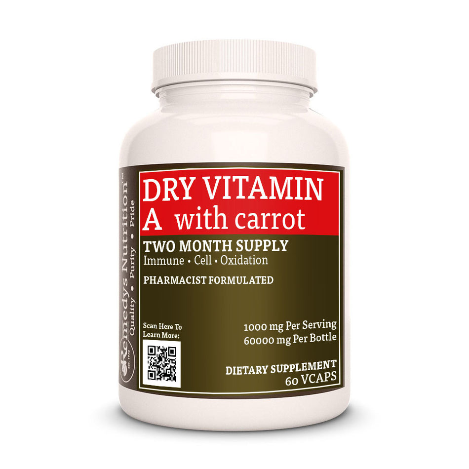 Vitamine A sèche à la carotte | 1000 mg, 60 gélules végétaliennes 