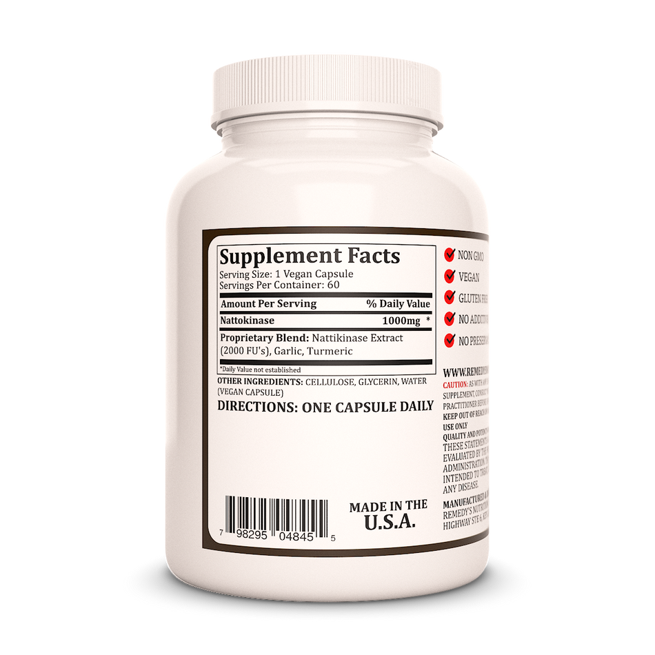 Nattokinase 100 mg en fórmula patentada de ajo y cúrcuma | - 60 Cápsulas Veganas 