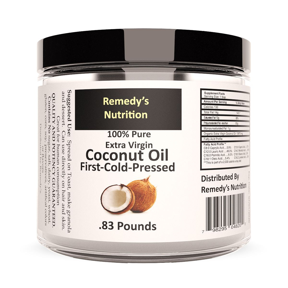 Raw Coconut Oil 16 oz (Check Supplement Facts Box for a List of Organic Ingredients) Personal Care Remedy's Nutrition 